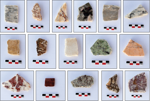 Overview of the different types of so-called coloured marbles found at Trea